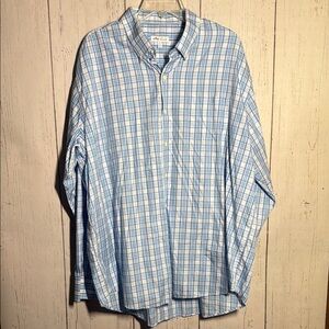 Peter Millar Cotton Silk Blue Purple Plaid Collared Button Down Shirt Size XXL
